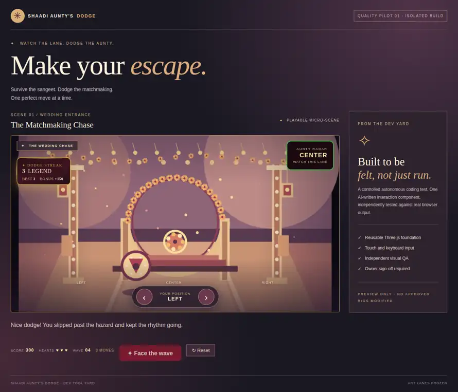 Browser screenshot desktop wedding scene and streak badge