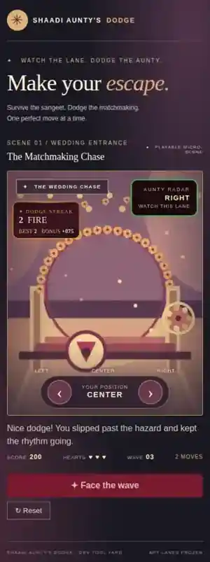 Browser screenshot mobile wedding scene and streak badge